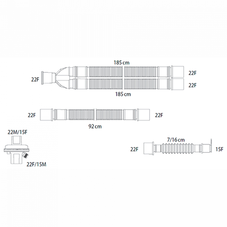 ДЫХАТЕЛЬНЫЕ КОНТУРЫ ВЗРОСЛЫЕ АНЕСТЕЗИОЛОГИЧЕСКИЕ ГОФРИРОВАННЫЕ С ПРИНАДЛЕЖНОСТЯМИ