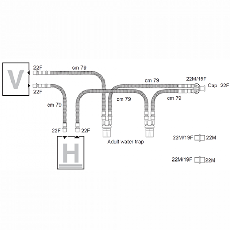 ДЫХАТЕЛЬНЫЕ КОНТУРЫ ВЗРОСЛЫЕ ДЛЯ ИВЛ ГОФРИРОВАННЫЕ С ДВУМЯ ВЛАГОСБОРНИКАМИ