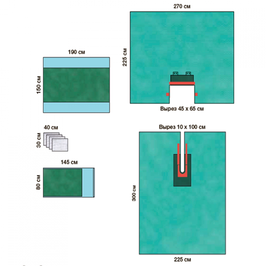 УНИВЕРСАЛЬНЫЙ КОМПЛЕКТ ОПЕРАЦИОННОГО БЕЛЬЯ С ПРОСТЫНЕЙ С ВЫРЕЗОМ 2